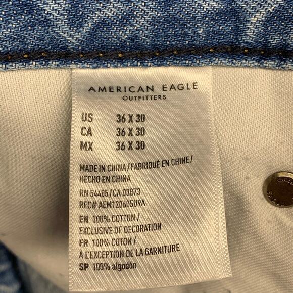 American Eagle Jeans Mens 36x30 Slim Straight Leg Medium Blue Denim Distressed - Picture 7 of 9